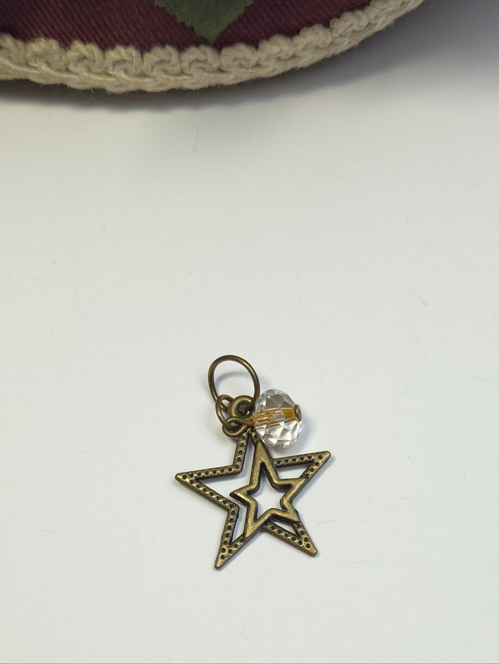 Antiqued Gold Double Star & Crystal Bead Pendant or Charm Jewelry Making